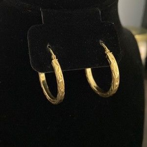 Yellow Gold Over Sterling Silver Diamond Cut Hoop Earrings